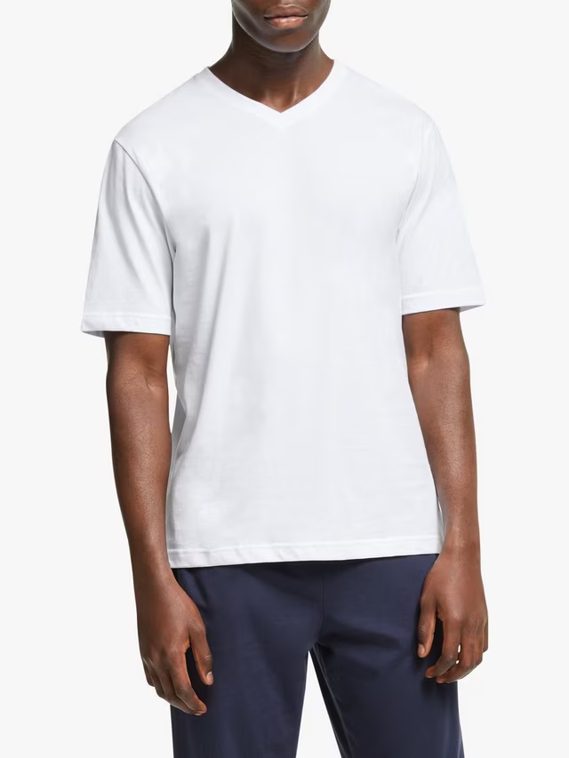 SALEM-Short Sleeve V-Neck Organic Cotton Jersey Lounge Top, White