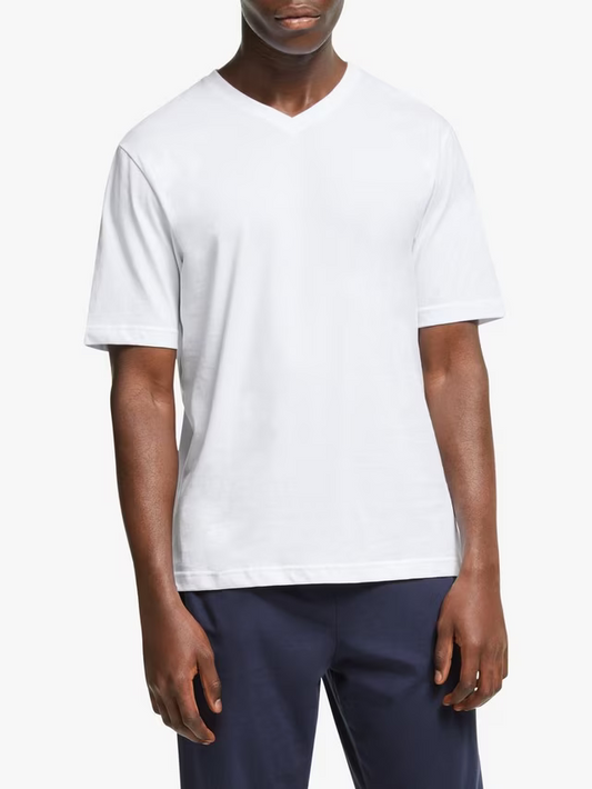 SALEM-Short Sleeve V-Neck Organic Cotton Jersey Lounge Top, White