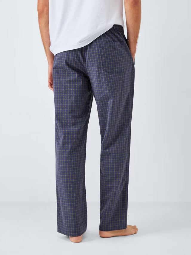 SALEM-Organic Cotton Seersucker Check Lounge Trousers, Blue Navy