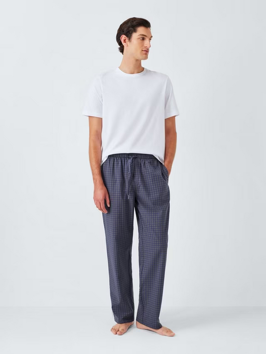 SALEM-Organic Cotton Seersucker Check Lounge Trousers, Blue Navy