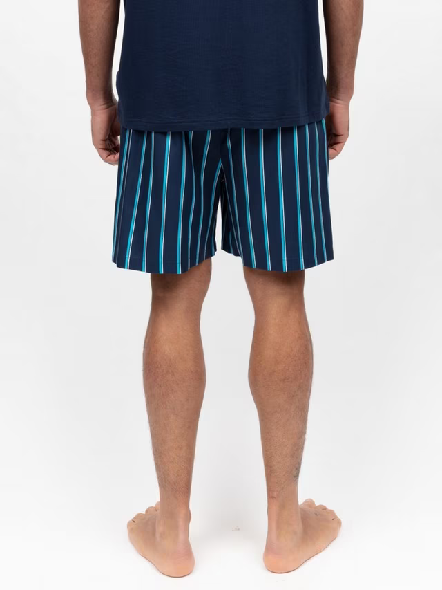 SALEM-Cotton Modal Blend Printed Stripe Pyjama Shorts, Navy