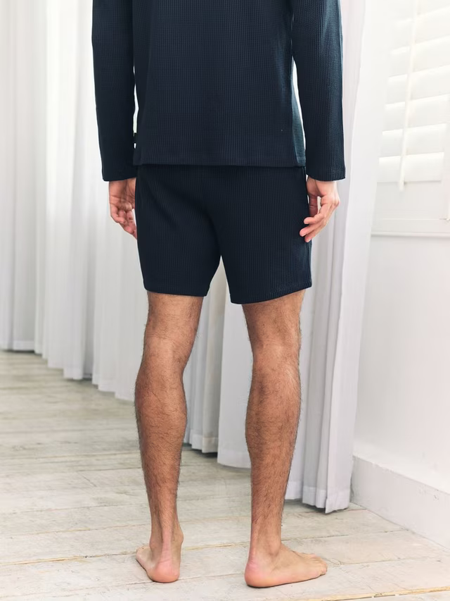 SALEM-Waffle Cotton Blend Lounge Shorts, Navy